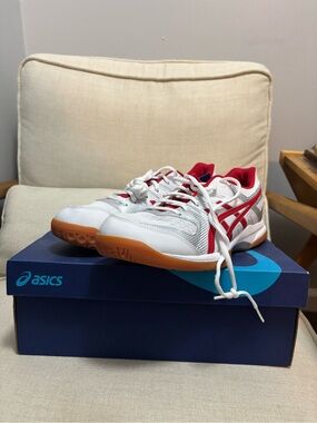 Asics Kids White and Red Indoor Court Sneakers